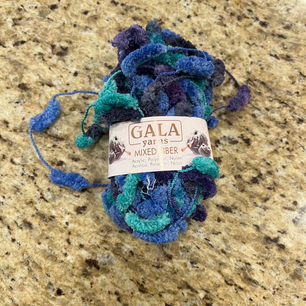 Gala Yarns Mixed Fiber Blue Teal Purple Variegated Novelty Boucle Yarn 50g